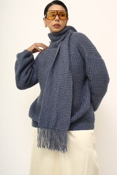 Tricot cachecol azul vintage