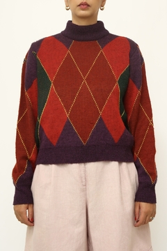 Cropped tricot xadrez vintage color - comprar online