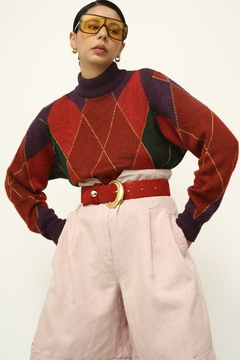 Cropped tricot xadrez vintage color - loja online