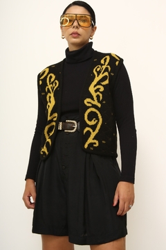 Colete tricot preto com amarelo - Capichó Brechó