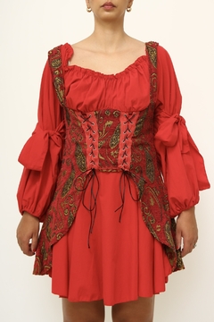 Vestido vintage espartilho vermelho tapeçaria na internet
