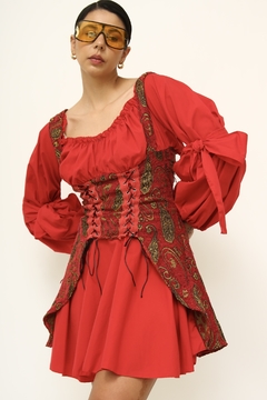 Vestido vintage espartilho vermelho tapeçaria