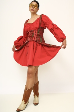 Vestido vintage espartilho vermelho tapeçaria