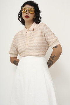 Polo rosa listras vintage tricot - loja online