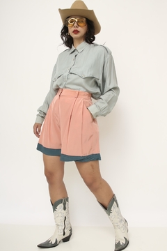 Shorts rosa antigo barra verde vintage - comprar online
