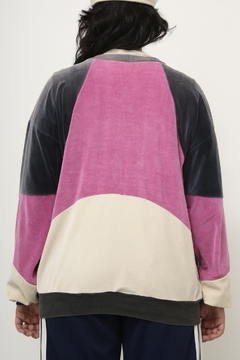 Blusa veludo recortes vintage rosa cinza - comprar online