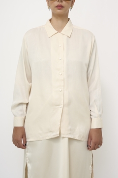 Camisa 100% seda off white classica na internet