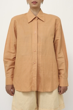 Camisa linho laranja manga longa bordada na internet