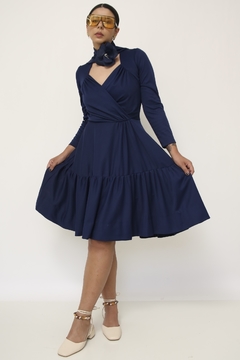 Vestido azul MARIE CLAIRE cinto flor - comprar online