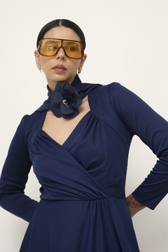 Vestido azul MARIE CLAIRE cinto flor - loja online