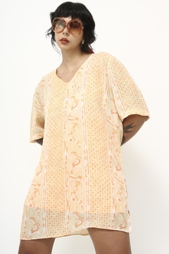 Blusão longo laranja estampa vintage - comprar online
