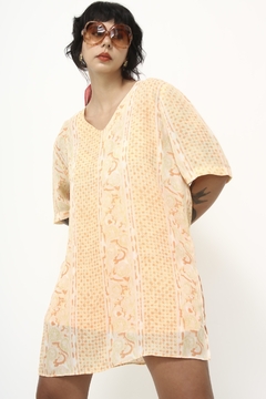 Blusão longo laranja estampa vintage - comprar online