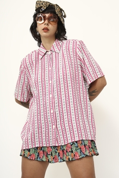 Imagem do Camisa rosa vintage mini flor listras