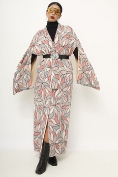 Kimono rosa forrado estampado vintage