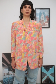 Blazer seda pura estampado vintage ombreira forrado - comprar online