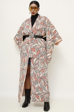 Kimono rosa forrado estampado vintage