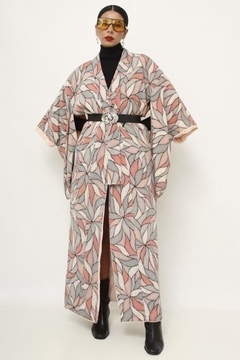 Kimono rosa forrado estampado vintage - loja online