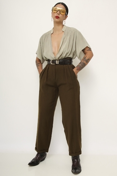 Calça lã verde vintage cintura alta - comprar online