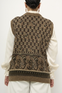 Colete lã vintage marrom estampa - loja online