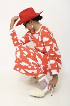 Vestido nuvens vermelho longo camisola algodão - comprar online