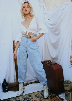Calça jeans claro  vintage cintura mega alta  original mom 90's