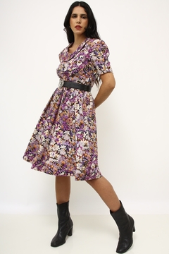 Vestido estampado vintage roxo - loja online