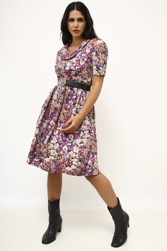 Vestido estampado vintage roxo - comprar online