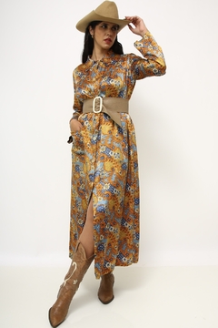 Vestido estampado 70´s vintage longo - loja online