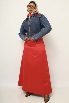 Imagem do Jaqueta jeans recorte vermelho vintage