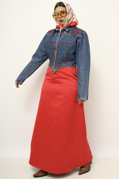 Jaqueta jeans recorte vermelho vintage - Capichó Brechó