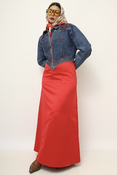 Jaqueta jeans recorte vermelho vintage - loja online