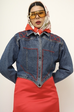 Jaqueta jeans recorte vermelho vintage - loja online