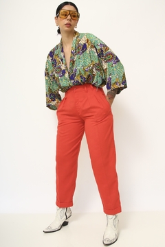 Calça cintura mega alta vermelha vintage na internet