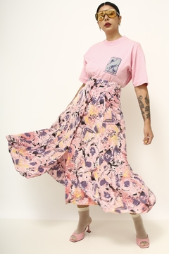 Saia rosa midi cintura alta - loja online