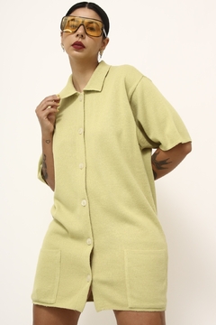 Vestido tricot verde estilo camisa - comprar online