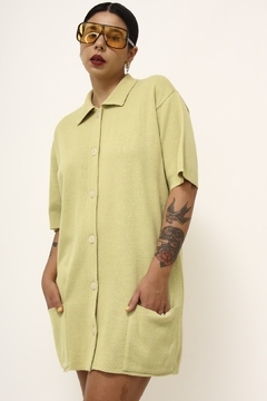 Vestido tricot verde estilo camisa - loja online