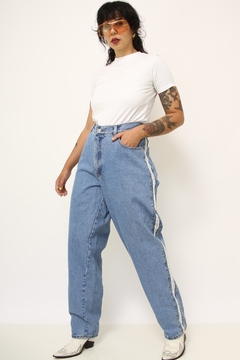 Calça jeans azul classica listra branca lateral bag - comprar online
