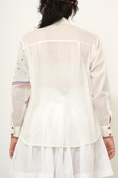 conjunto saia + camisa bordada ombreira algodao vintage
