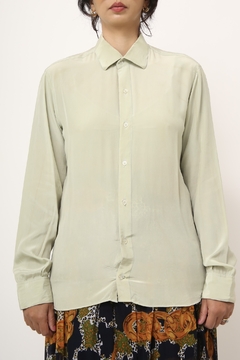 Camisa 100% seda vintage verde - loja online