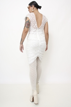 Vestido renda branco drapeado 80 ´s - comprar online