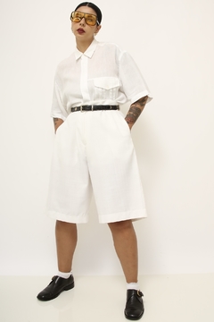Camisa branca linho vintage bolso - comprar online