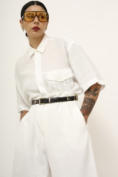 Camisa branca linho vintage bolso - loja online