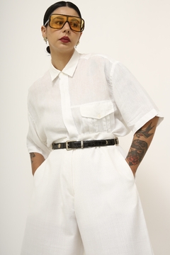 Camisa branca linho vintage bolso - loja online