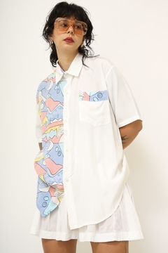 Camisa viscose branca recorte colorido - loja online