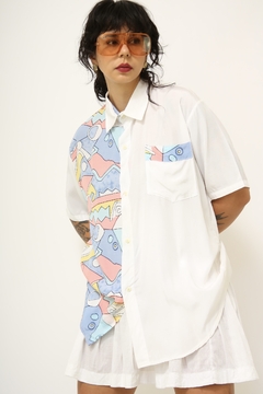 Camisa viscose branca recorte colorido - comprar online