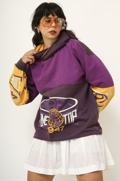 Moletom esportivo roxo amarelo vintage