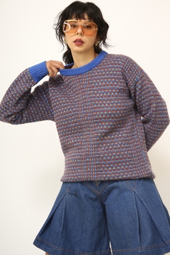 Pulover azul lã color vintage - comprar online