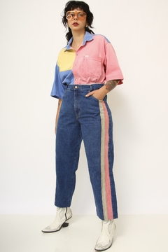 Calça jeans recorte color vintage na internet