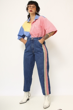 Calça jeans recorte color vintage