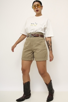 Shorts cintura alta bege safari